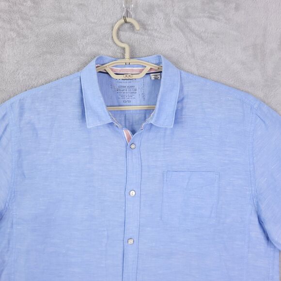 Projek Raw Shirt Mens Size XL Blue Linen Blend Button Up Beach Short Sleeve - Picture 3 of 13